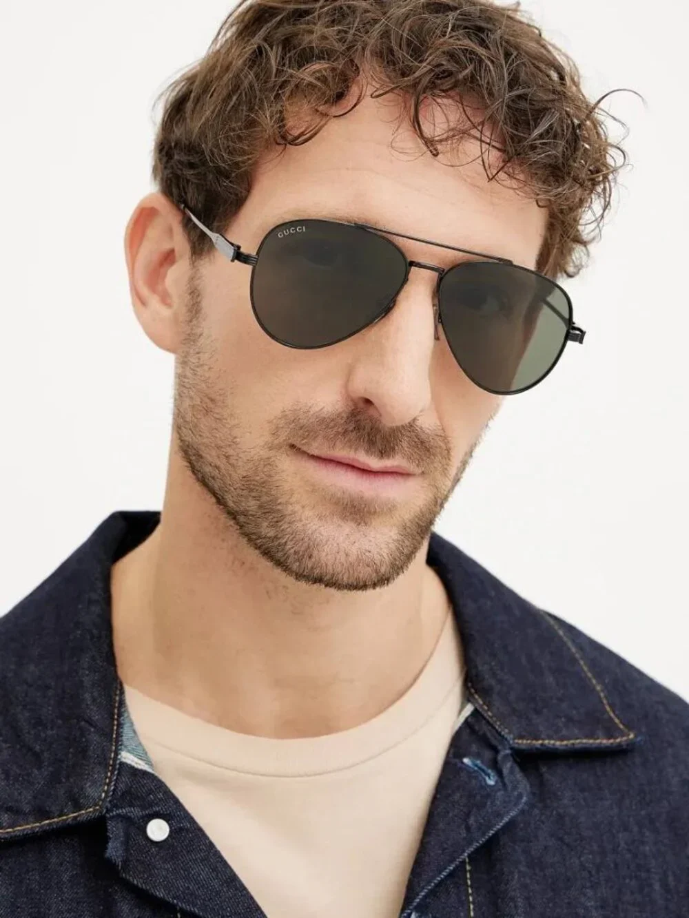Gucci GG1874S 005 Aviator Sunglasses - Black\ Orange Mirror with GG Pattern